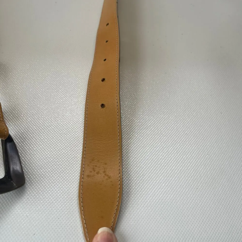 BYBLOS Leather Brass Buckle Womens Belt Sz EU 95 Medium Yellow Italy Adjustable - Image 8