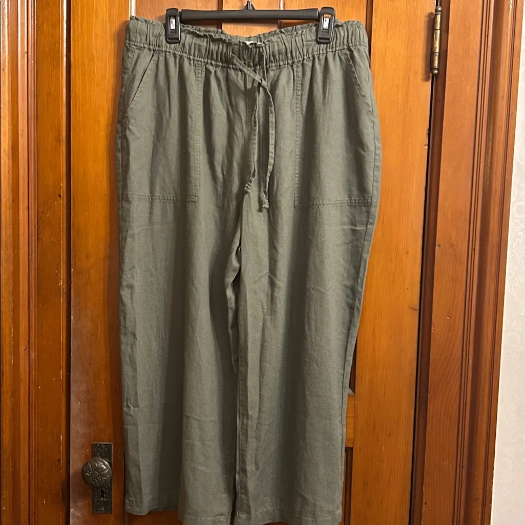 NWOT!! Petite Sonoma Goods For Life® Linen Wide Leg Ankle Pants, Olive, XL Size undefined - Image 5