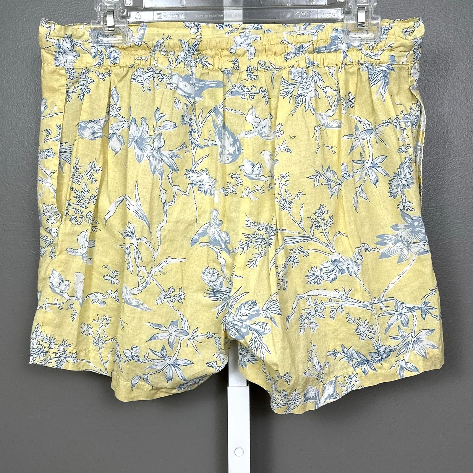 A La Carte by La Cera Shorts Size Medium Yellow Blue Toile 100% Cotton Pockets - Image 3