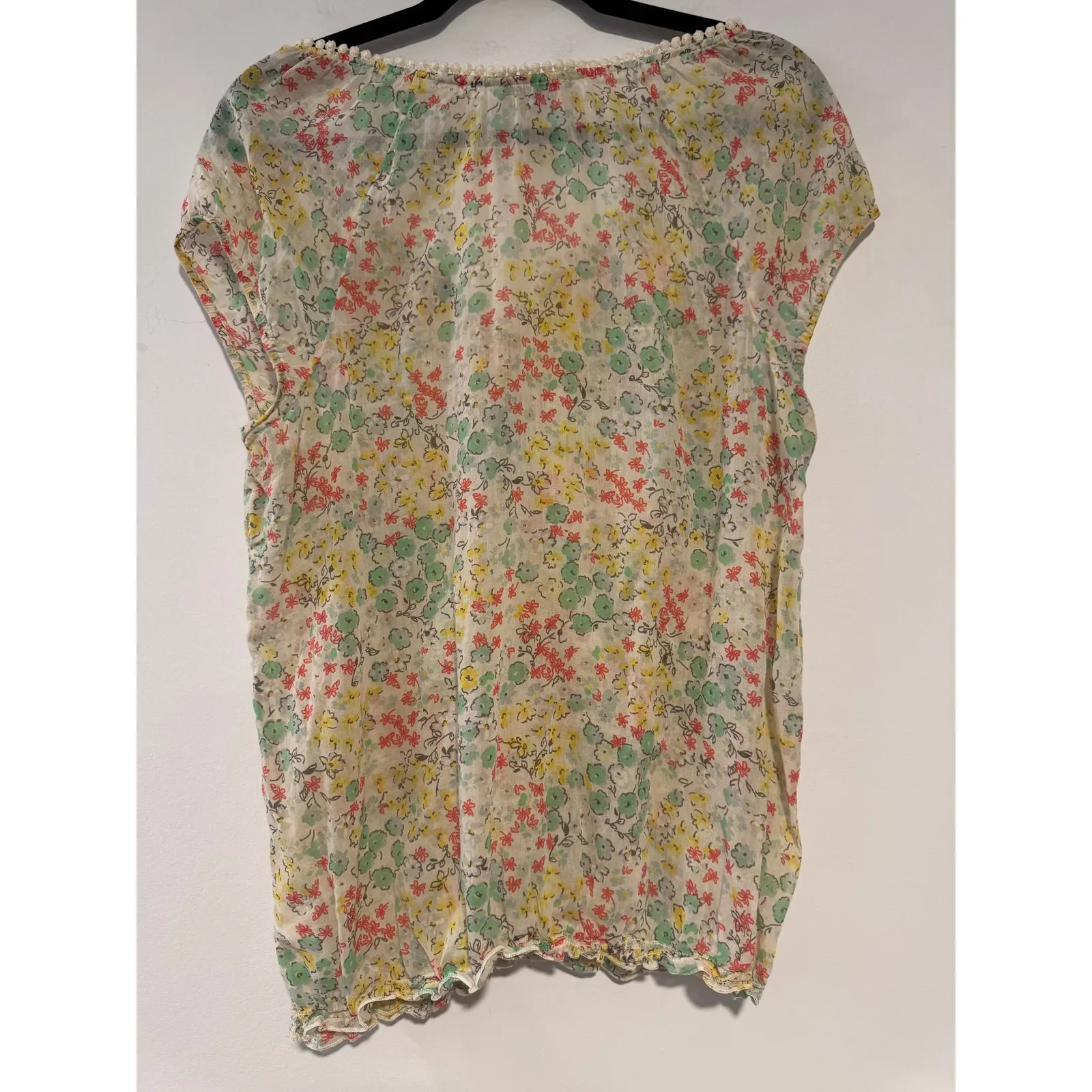 Old Navy Floral Boho Peasant Top Women’s L Tall Sheer Cap Sleeve cottagecore - Image 2