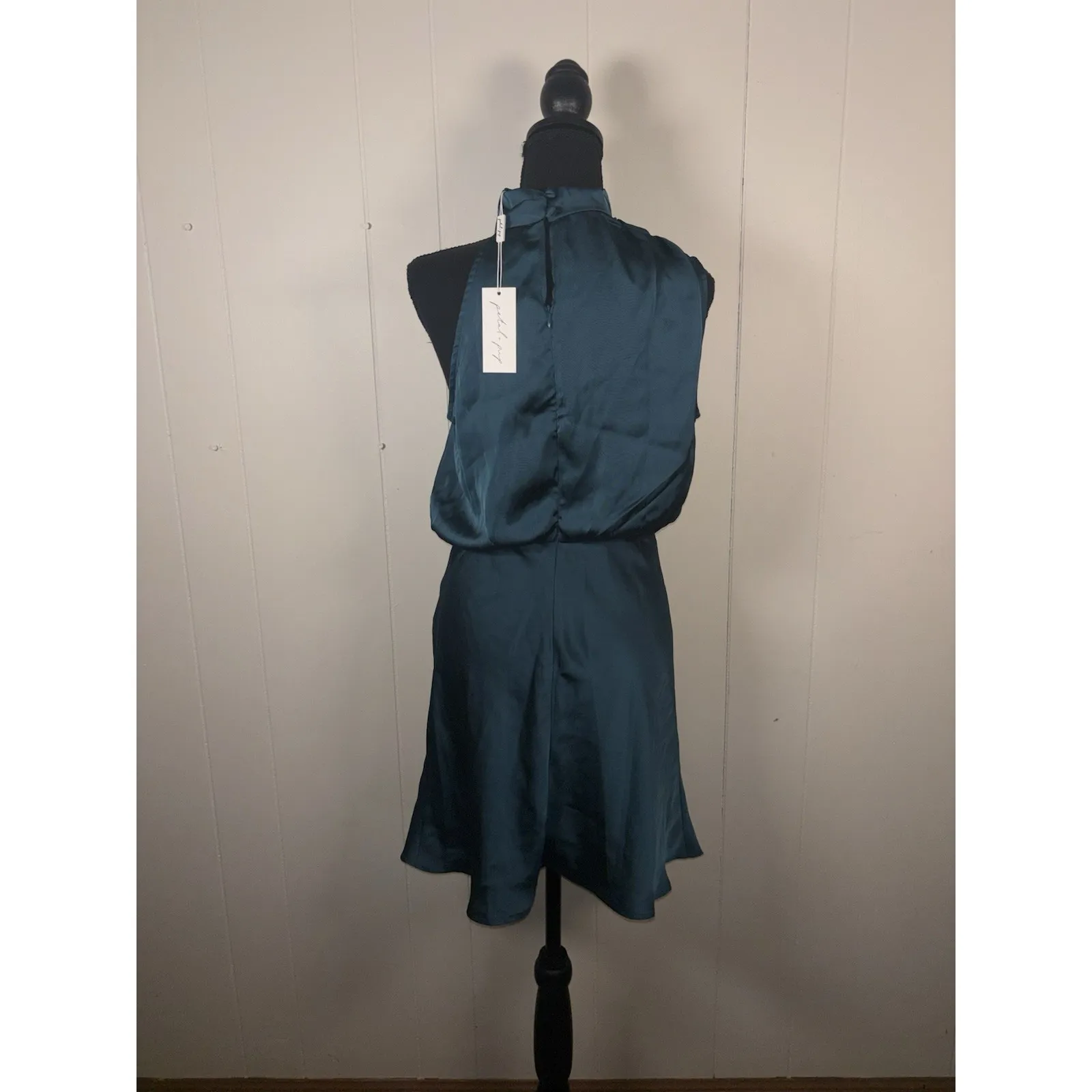 Petal & Pup Anabelle Teal Halter Neck Satin Sleeveless Mini Dress Size M NWT Blue Size M - Image 2