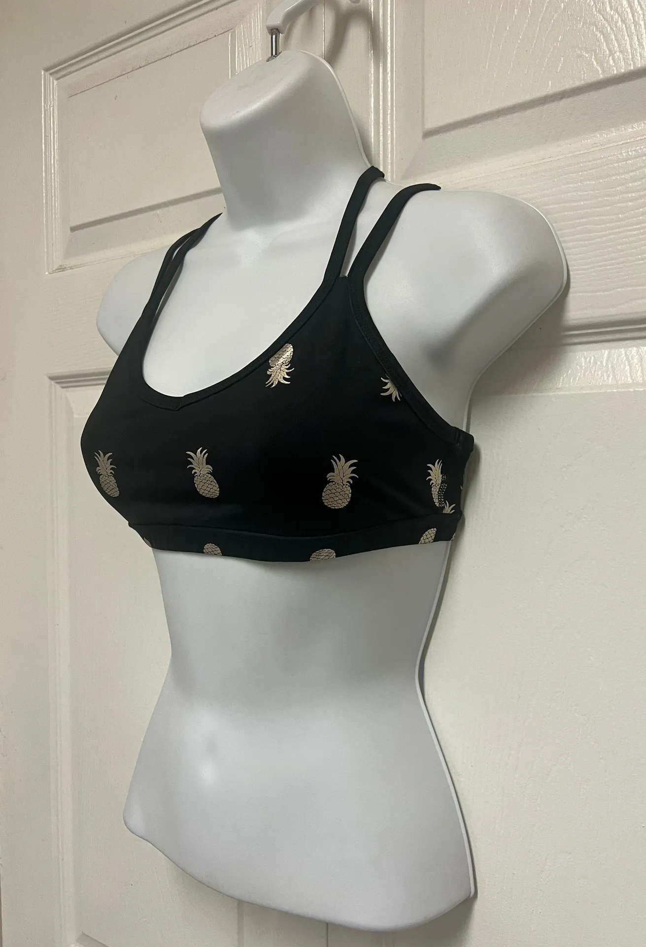 Black Strappy Pineapple Print Sports Bra - Image 4