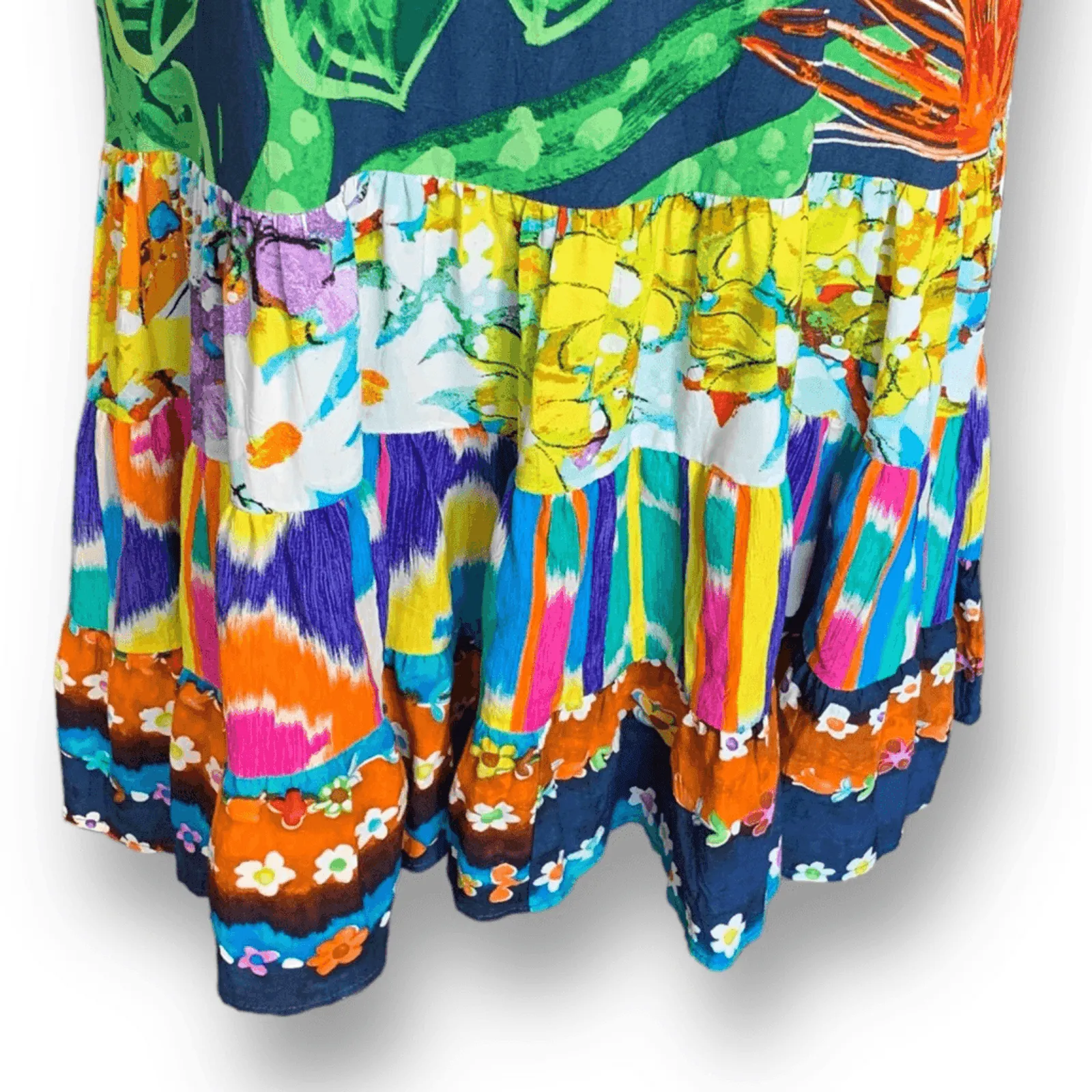 Jams World Hattie Coral Abyss Navy Dress Large Colorful Bird Animal Print Floral - Image 6