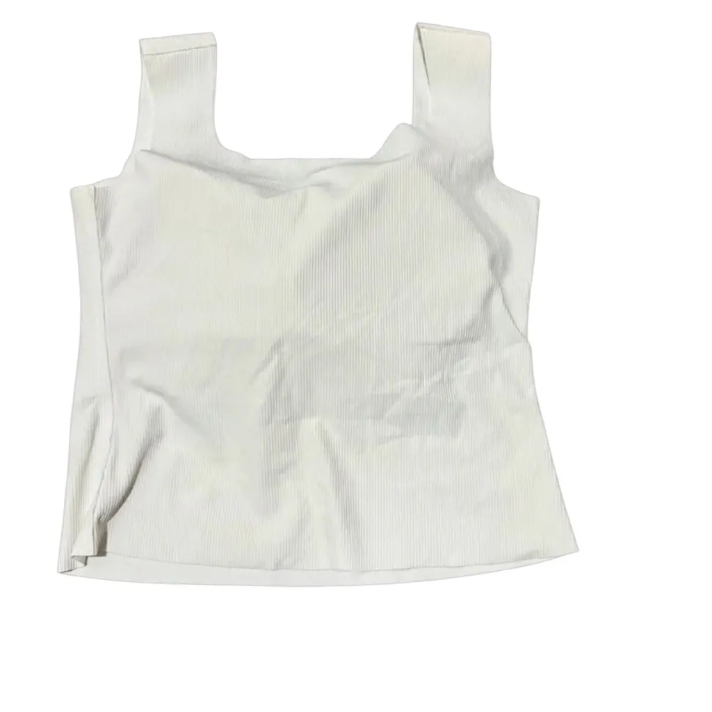 HYZ 2 Sports Bras Blue and White Square Neck Tank Tops Ribbed Cropped Athletic Size M - Image 2