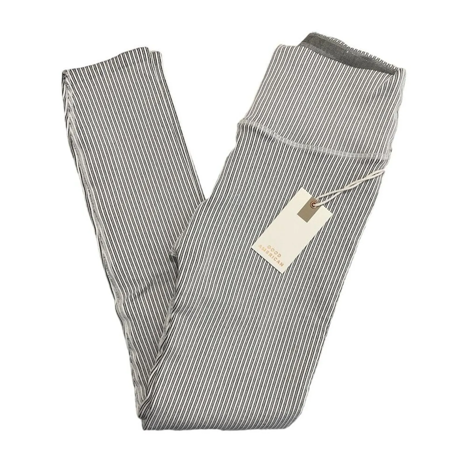 *NWT, Womens, Good American, Seamless Ribbed Leggings, White w/ Black, Sz 00/0 - Image 3