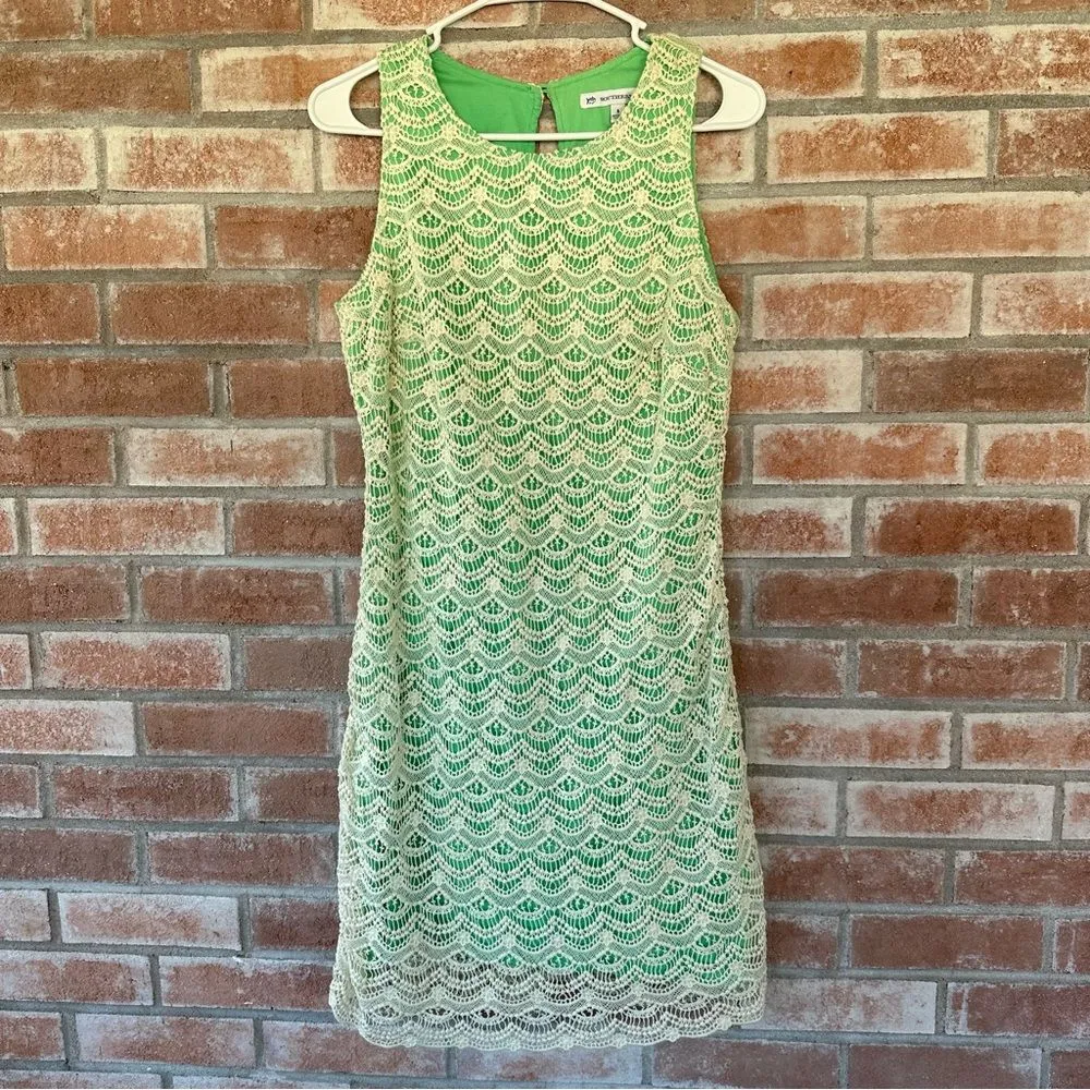 Southern Tide Sawyer Scalloped Lace Sheath Dress Cream Green Size 8 Spring - Image 2