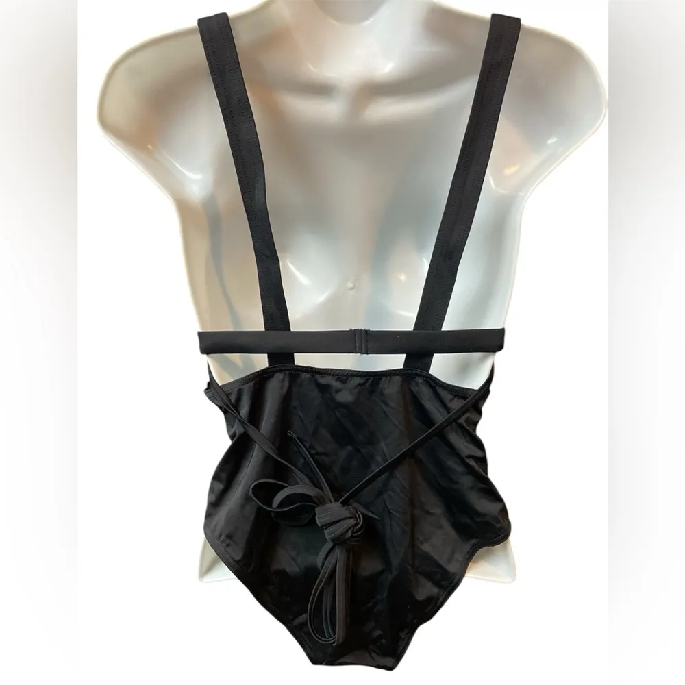 ASOS Swim Women's Plunge One Piece Swimsuit Black Ruched Size 6 US - Image 2