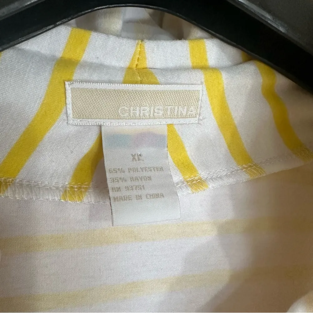 Christina Yellow Stripe Ruffle Neckline Business Casual Sweater Size XL - Image 3