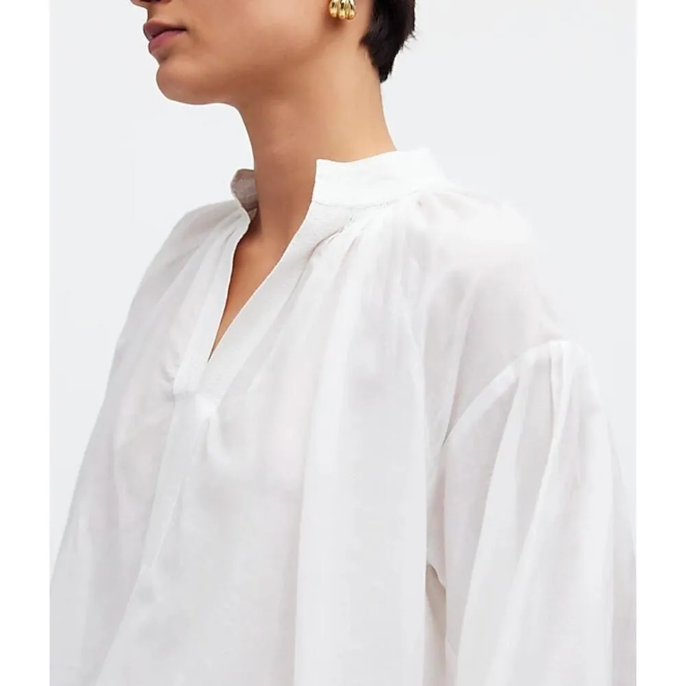 Madewell Shirred Long Sleeve Lightweight Flowy Blouse Cotton White Large NWT - Image 4