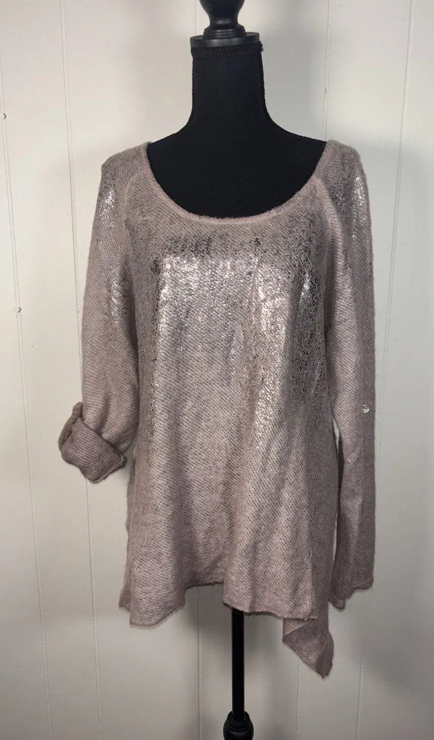 ivy and lace mohair blend thin knit sweater italy small Roll Sleeves Metallic - Image 1