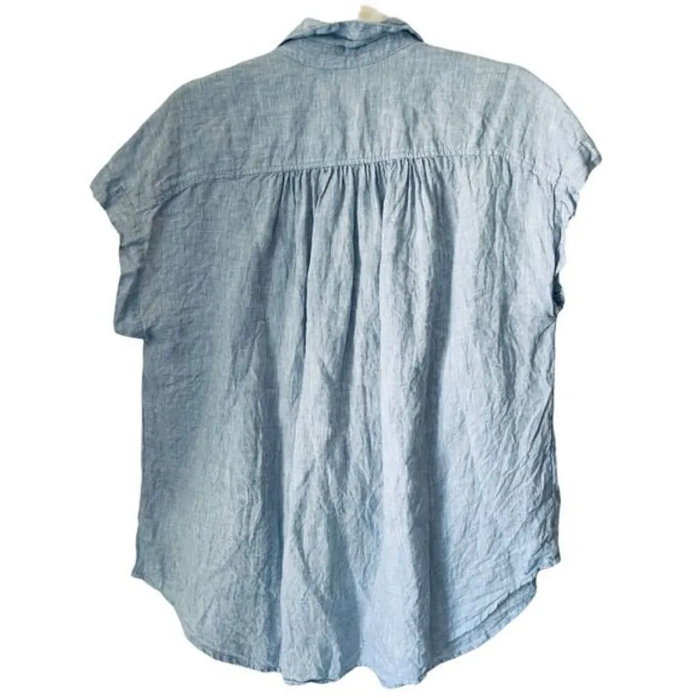 Artisan NY 100% Linen Blue‎ Oversized Short Sleeve Blouse Size Small - Image 5