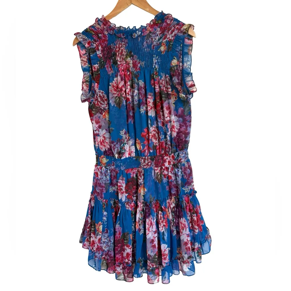 MISA Los Angeles Sabine in Digital Print Floral Blue Pink Mini Dress L Large - Image 9