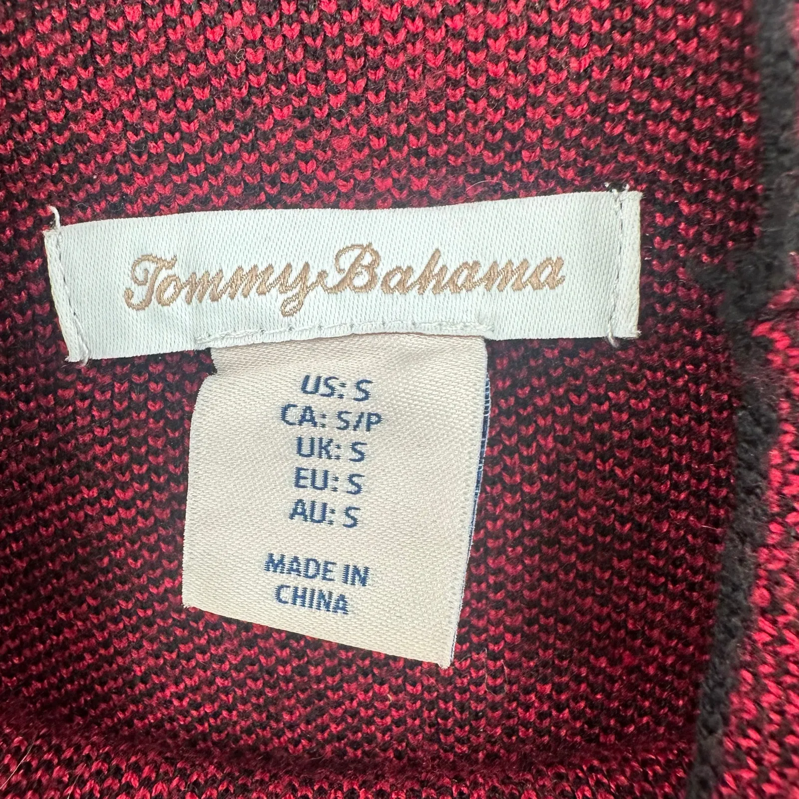 Tommy Bahama‎ Size Small Pullover Sweater Mock Neck Red Black Buffalo Check Top - Image 3