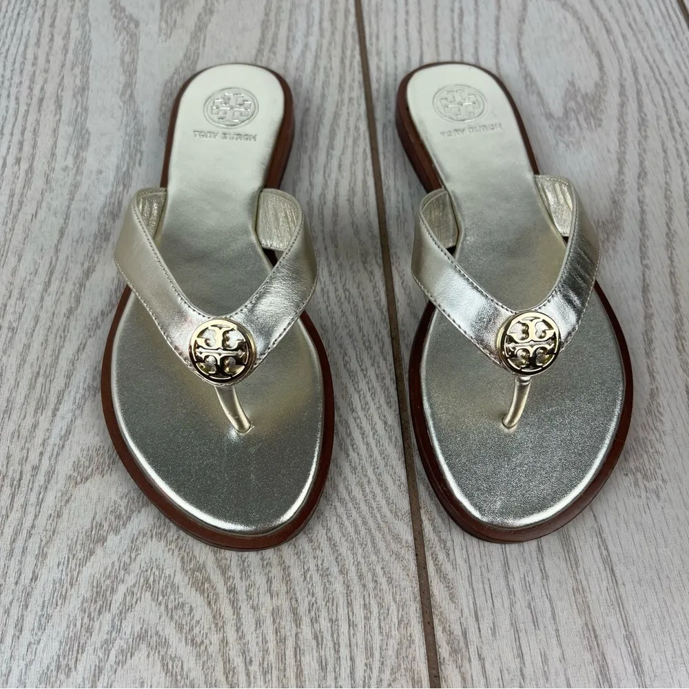 Tory Burch Benton Metallic Leather Thong Flip Flop Sandals 5M Spark Gold $249 - Image 3