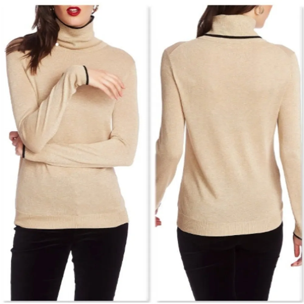 Metallic Gold Turtleneck Sweater XXS Quiet Luxury Vanillagirl Oversize Soft NEW - Image 2