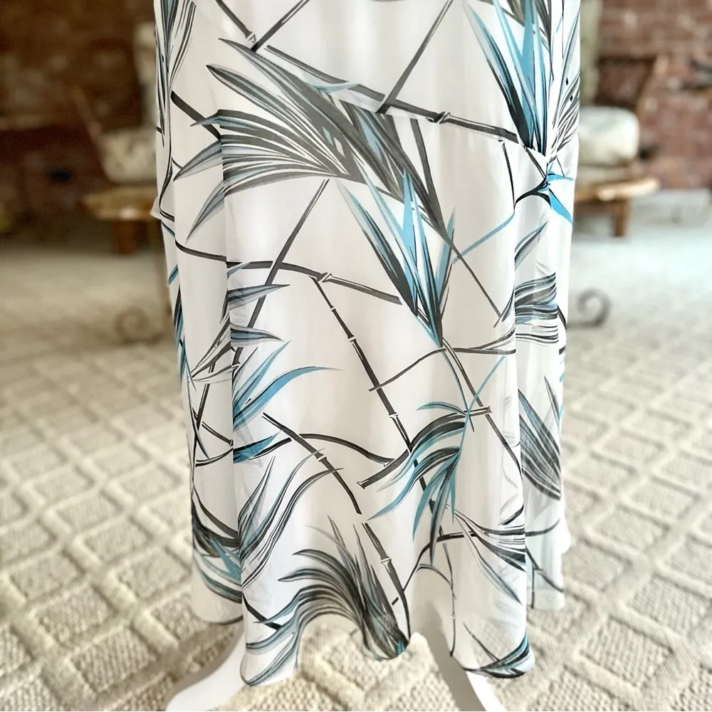 WHBM Dress Maxi White Bamboo Print Hi Low Blouson 4P Cocktail Party Chic Trendy - Image 13