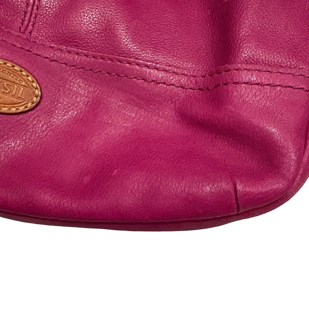 Vtg Fossil Magenta Hobo Double Strap Hobo Pebbled Leather Shoulder Crossbody Bag - Image 11