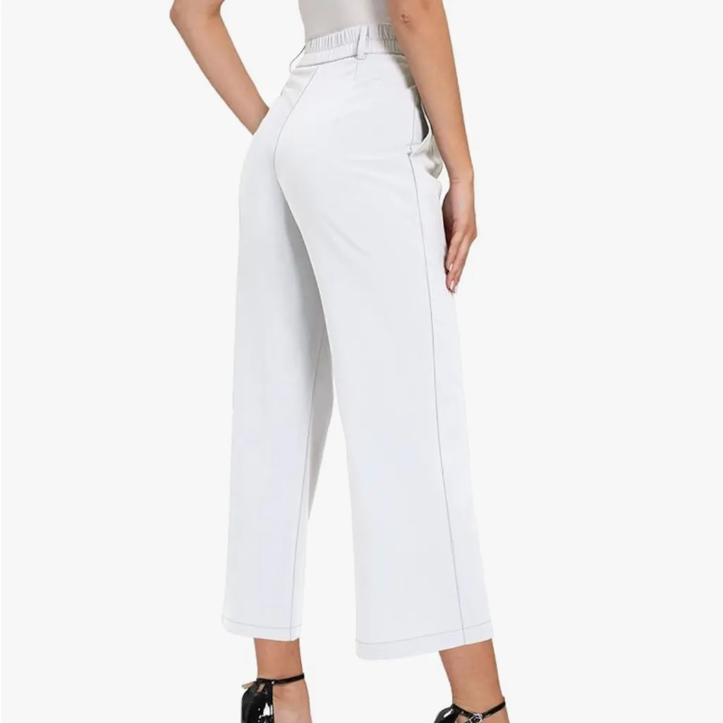 White pleated cropped trousers from Amazon - Image 8