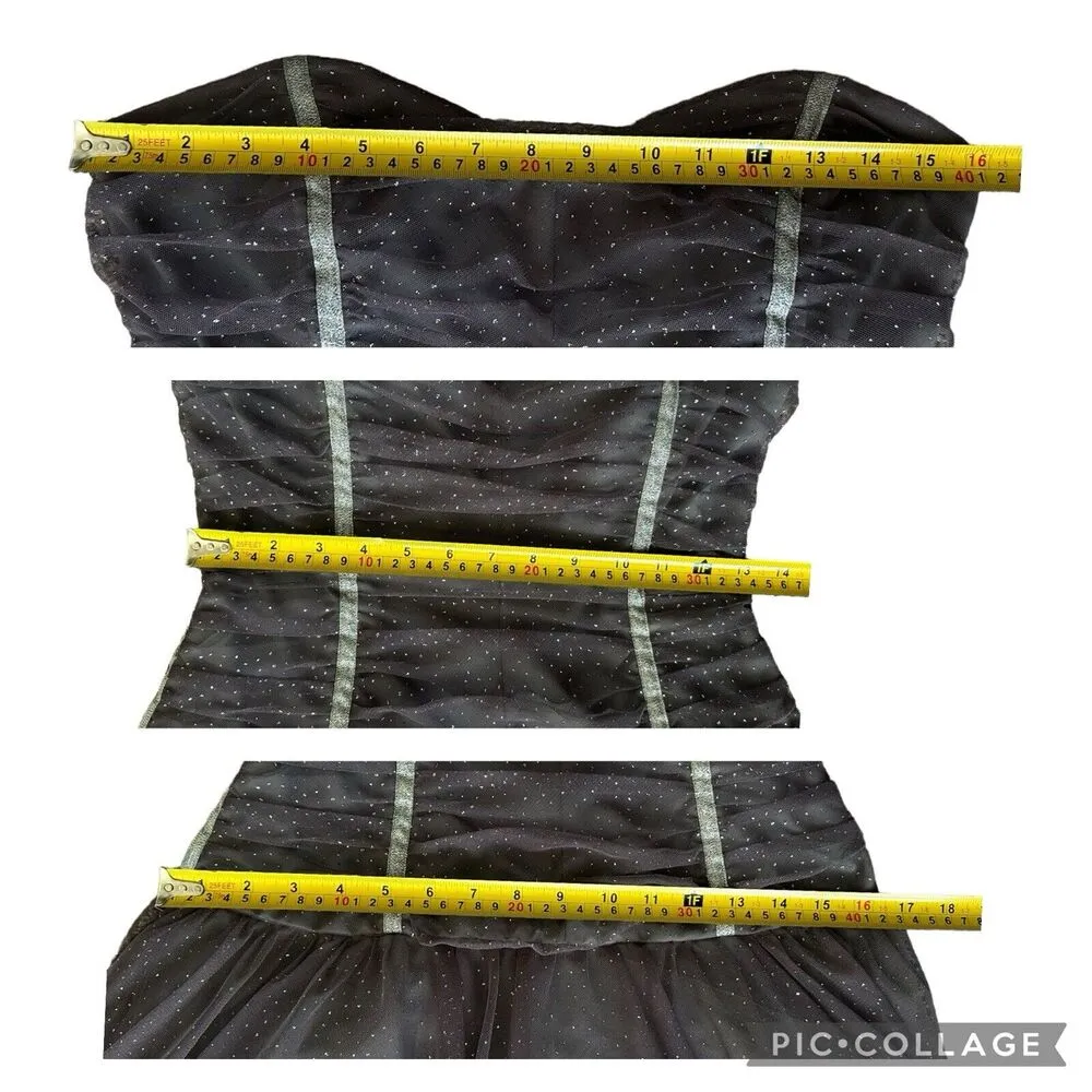 Betsey Johnson Vintage Y2K Sweetheart Strapless Dress Size 8 Gray Tulle Sparkle - Image 14