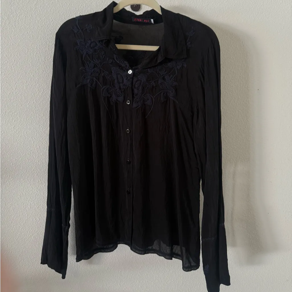 Johnny Was Black Button Down Shirt with Embroidery - Image 9