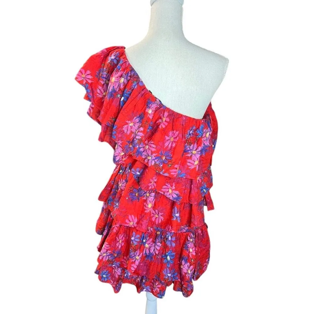 Endless Rose red floral One Shoulder Mini Dress Tiered Ruffle NEW summer - Image 5