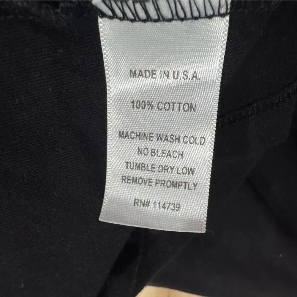 Flax Solid Black Short Sleeve Cotton Round Neck Shirt Top Women’s Medium - Image 3