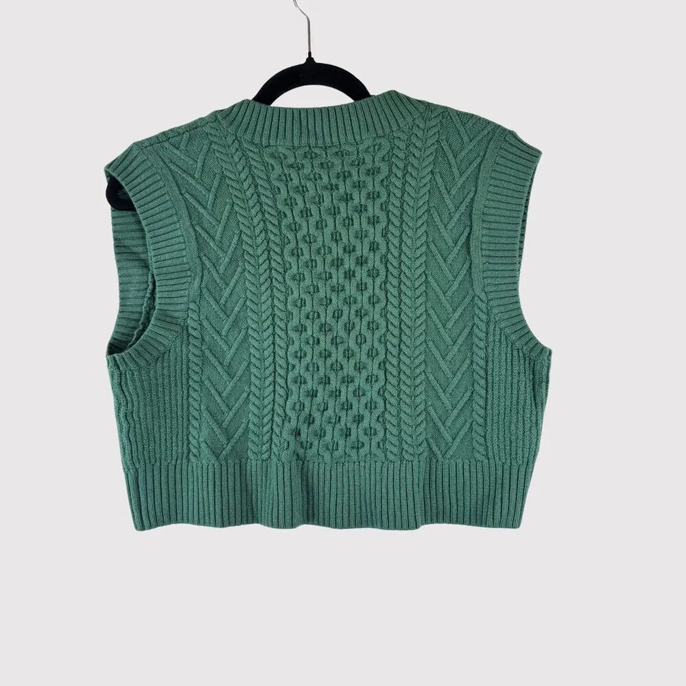 Aritzia Babaton Womens Vest Green Emporia Merino Wool Cable Knit Sweater Small - Image 3