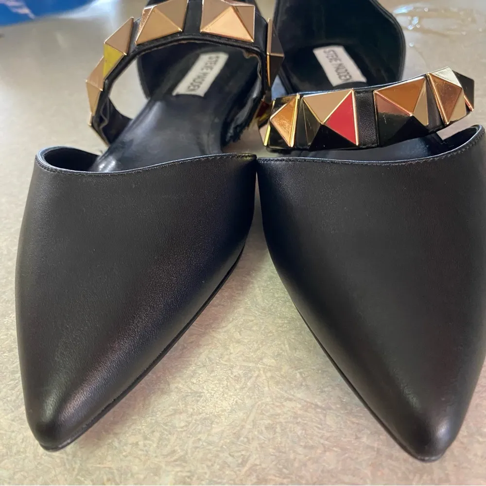 Steve Madden  Black Meghan Gold Studded Minimalist Coastal Goth Pointed Toe Flats - Image 4