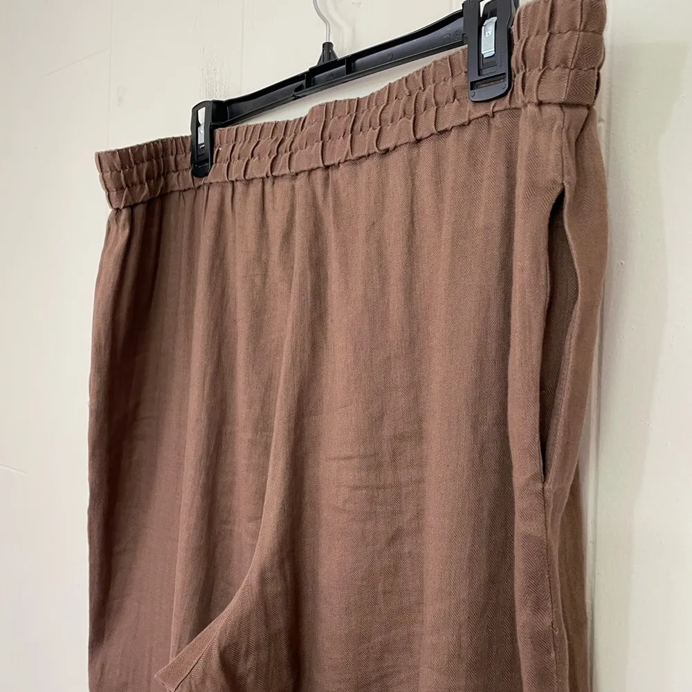 Coldwater Creek Linen Blend Pull On Pants Brown Pockets Elastic Waist ~ XL 18 - Image 9