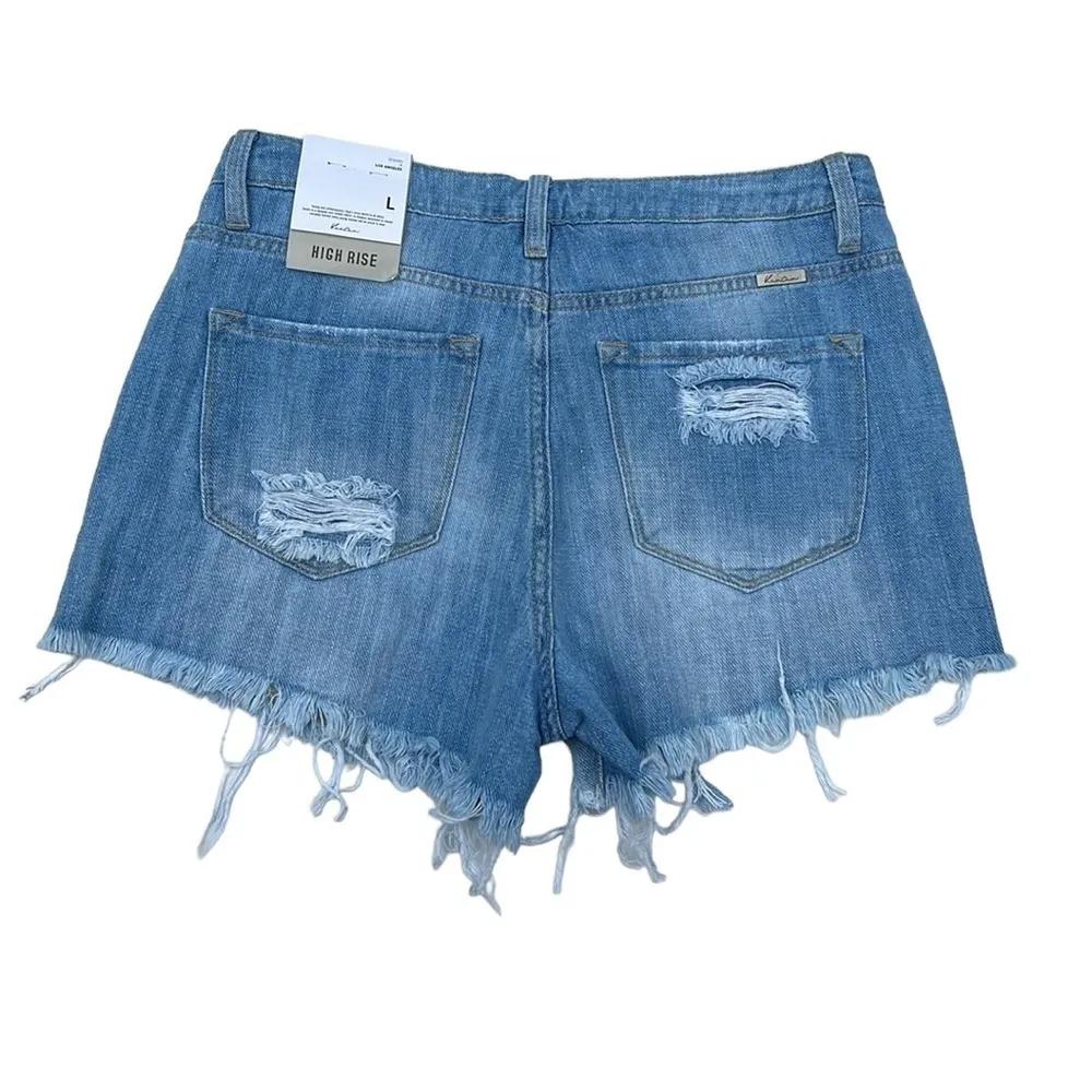 KanCan High Rise Distressed Denim Jean Shorts NWT Size Large Blue - Image 5
