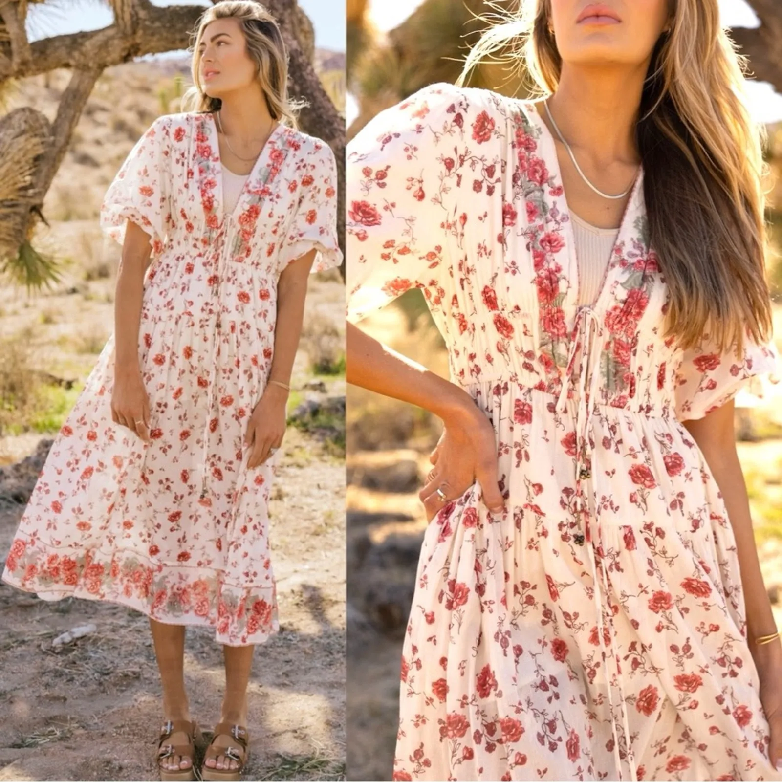 Free People Lysette Maxi Dress in Tea Combo Medium Bohemian Gypsy Indian Cotton - Image 4