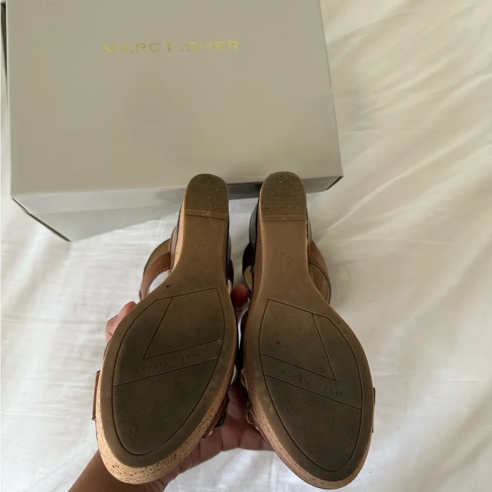 Marc Fisher Brown Cognac Wedge Sandals Summer Spring - Image 9