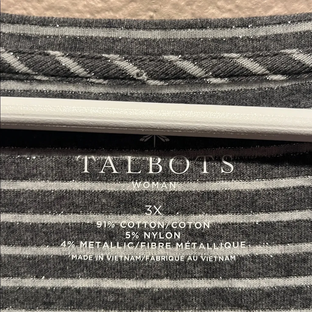 New Talbots Women’s V Neck Striped Sparkle T Shirt Long Sleeve Size 3X NWT - Image 3