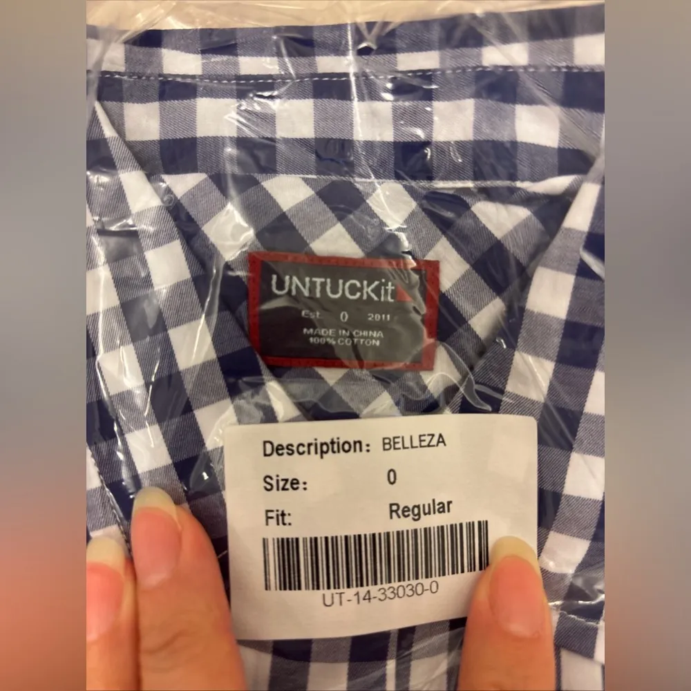 NWT Untuckit Button Up Shirt Women's 0 (XS) Blue Buffalo Check Plaid Belleza - Image 4