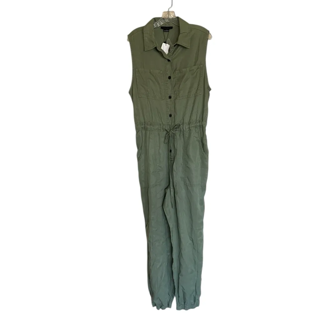 NWT Sanctuary X Anthropologie Sage Green Sleeveless Jumpsuit Exposed Button L - Image 3