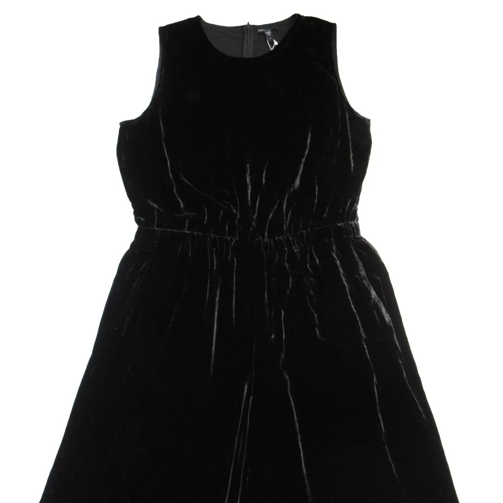 NWT Eileen Fisher Round Neck Wide Jumpsuit in Black Velvet Sleeveless Jumper L - Image 4