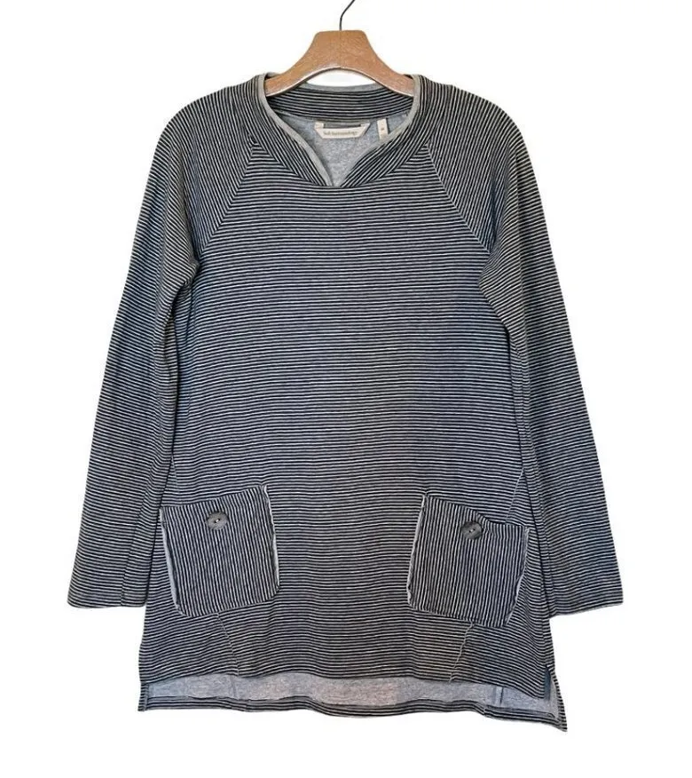 Soft Surroundings Gray Mandarin Collar Striped Tunic With Pockets Size XS - Image 1