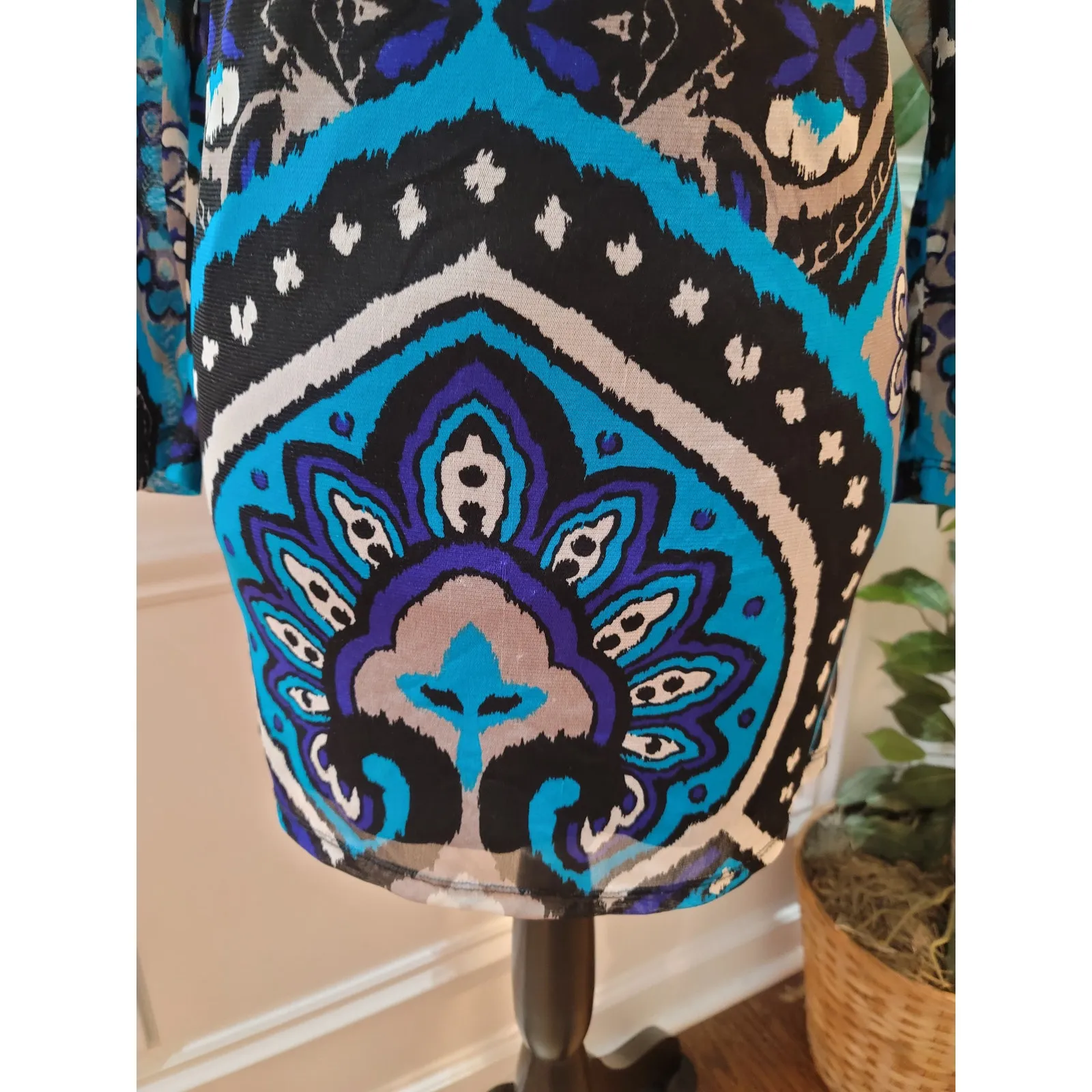 INC International Concepts Top Women's XL Multicolor Beaded Print Long Sleeve - Image 5