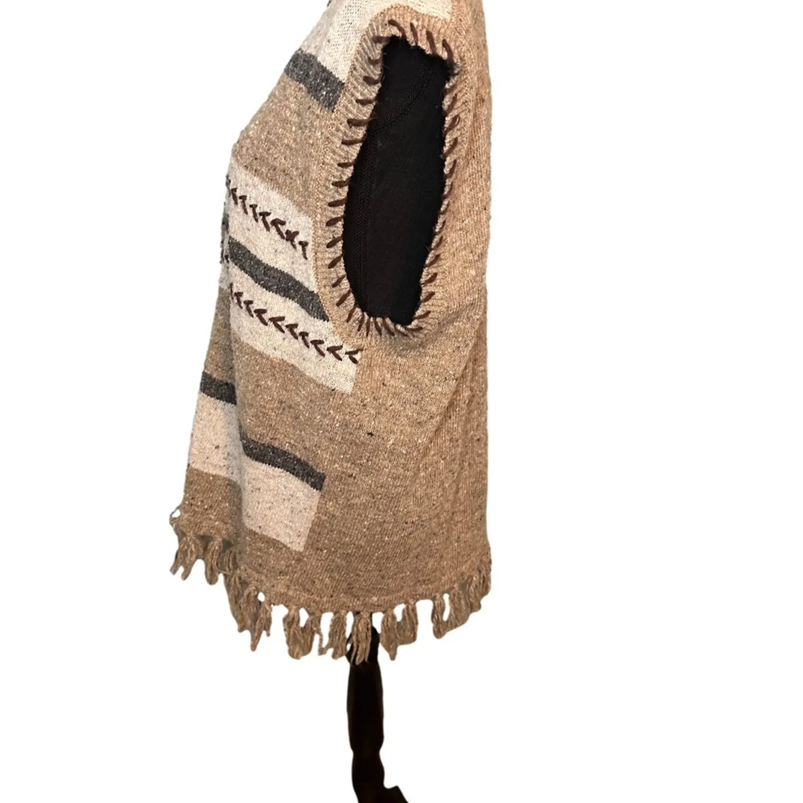 Vintage Westbound Wool Blend Brown Tan Tasseled Sweater Vest Boho Western Charm - Image 2