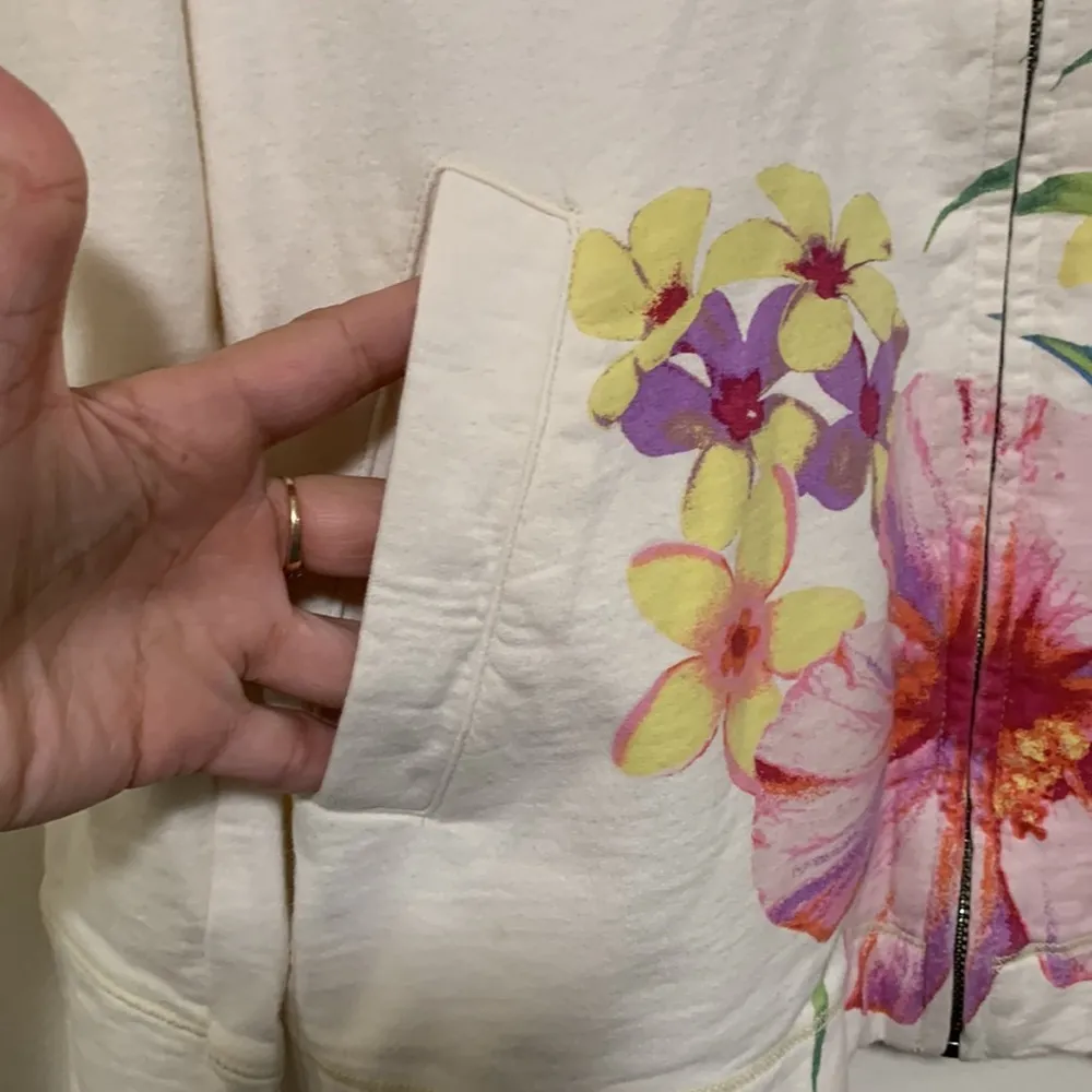 Paradise Shores woman SMALL cotton sweater zip up w/ hoodie Pink - Image 3