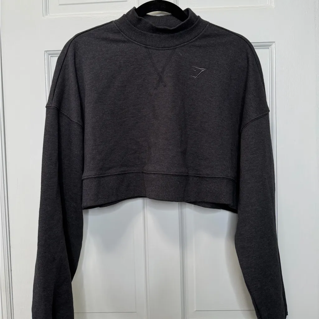 Gymshark Rest Day Sweats Cropped Pullover Black Core Marl Size Small - Image 2