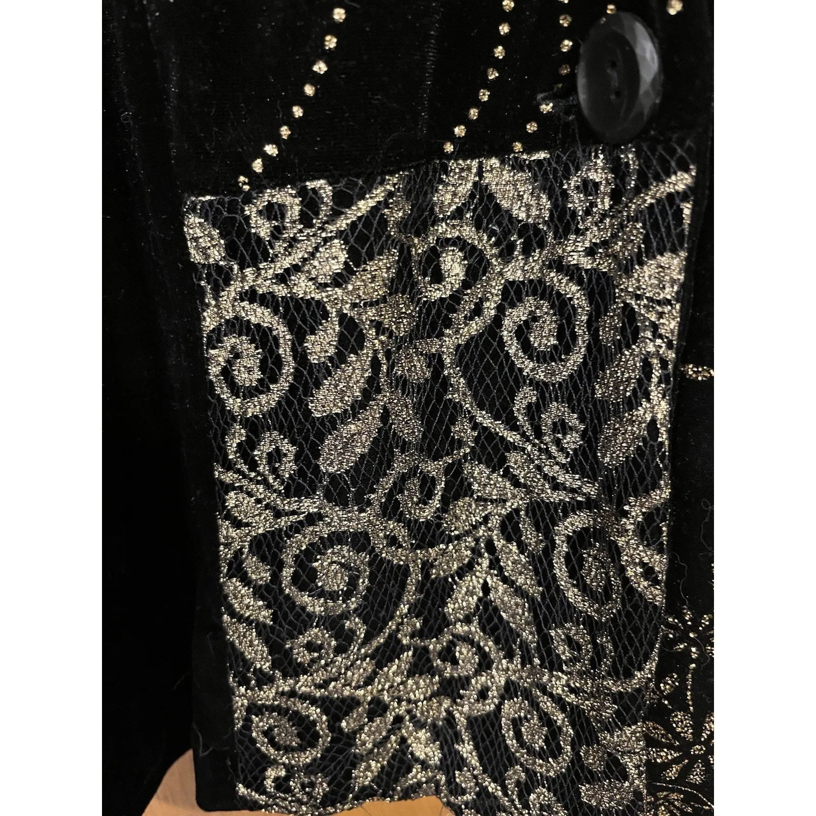 Vintage 90s Velour Black And Sparkling Gold Blazer - Image 4
