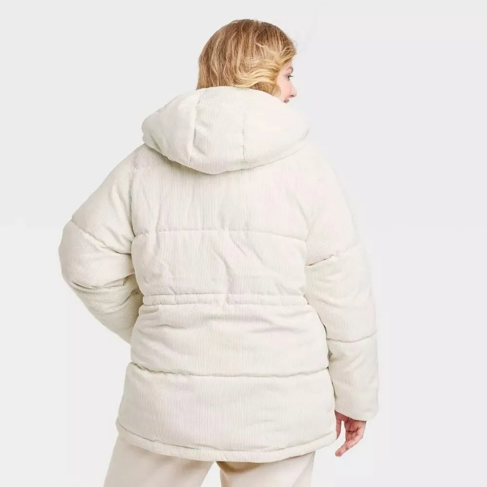 Universal Thread Womens Warmest Hooded Corduory Puffer Jacket Ivory 1X - Image 2