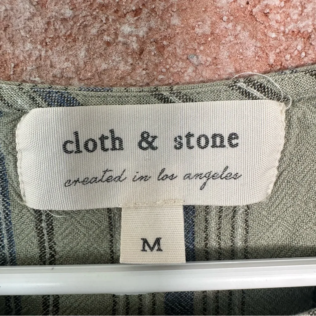 Cloth + Stone T Shirt Pocket Tunic Dress Linen Blend Women’s Medium Green Stripe - Image 4