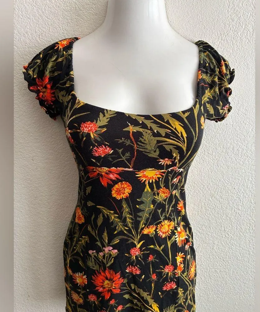 Urban Outfitters Black Tropical Floral Body-con Mini Dress S - Image 5