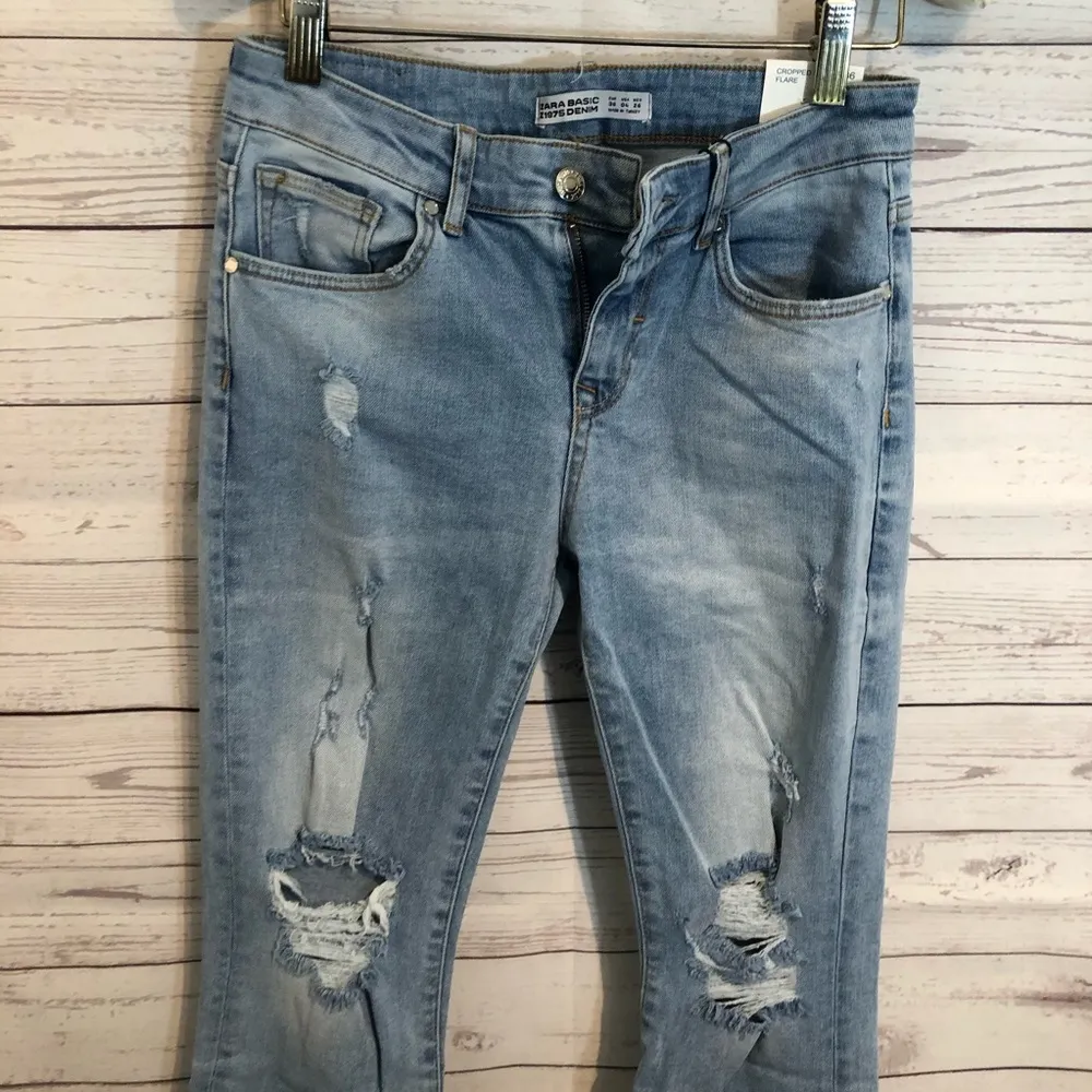 NWT Zara Flare Distressed Cropped flare Jeans - Image 3