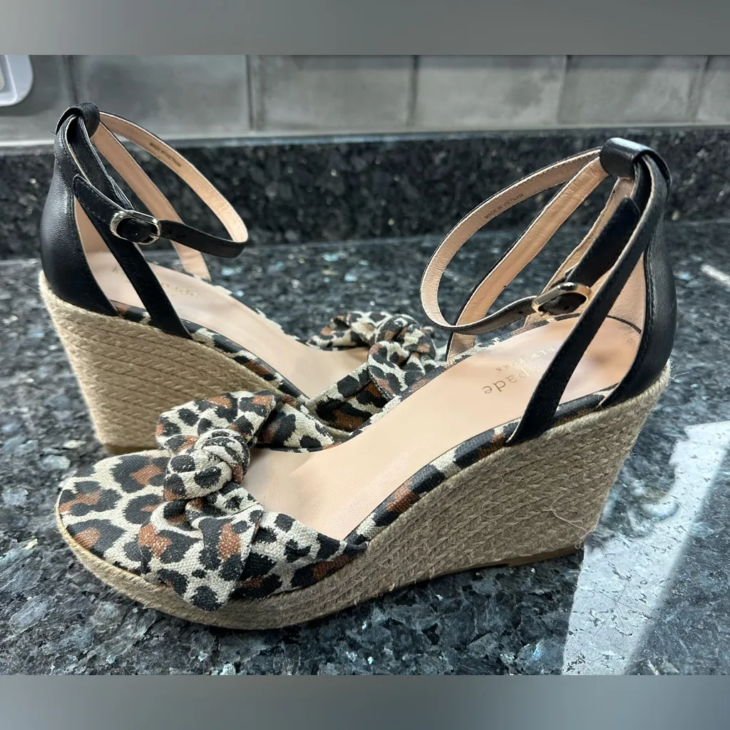 Kate Spade New York Tianna Leopard Print Wedge Espadrille Sandals Size 9 Pinup - Image 2