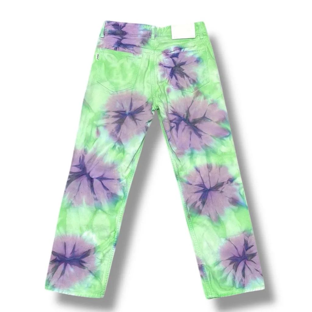 MSGM Rent The Runway Tie Dye Jeans in‎ Lime/Lilac Green Size 8 - Image 10