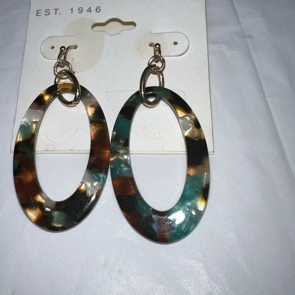 Established 1946‎ Tortoise Shell Plastic Oval Dangle Earrings Blue - Image 3