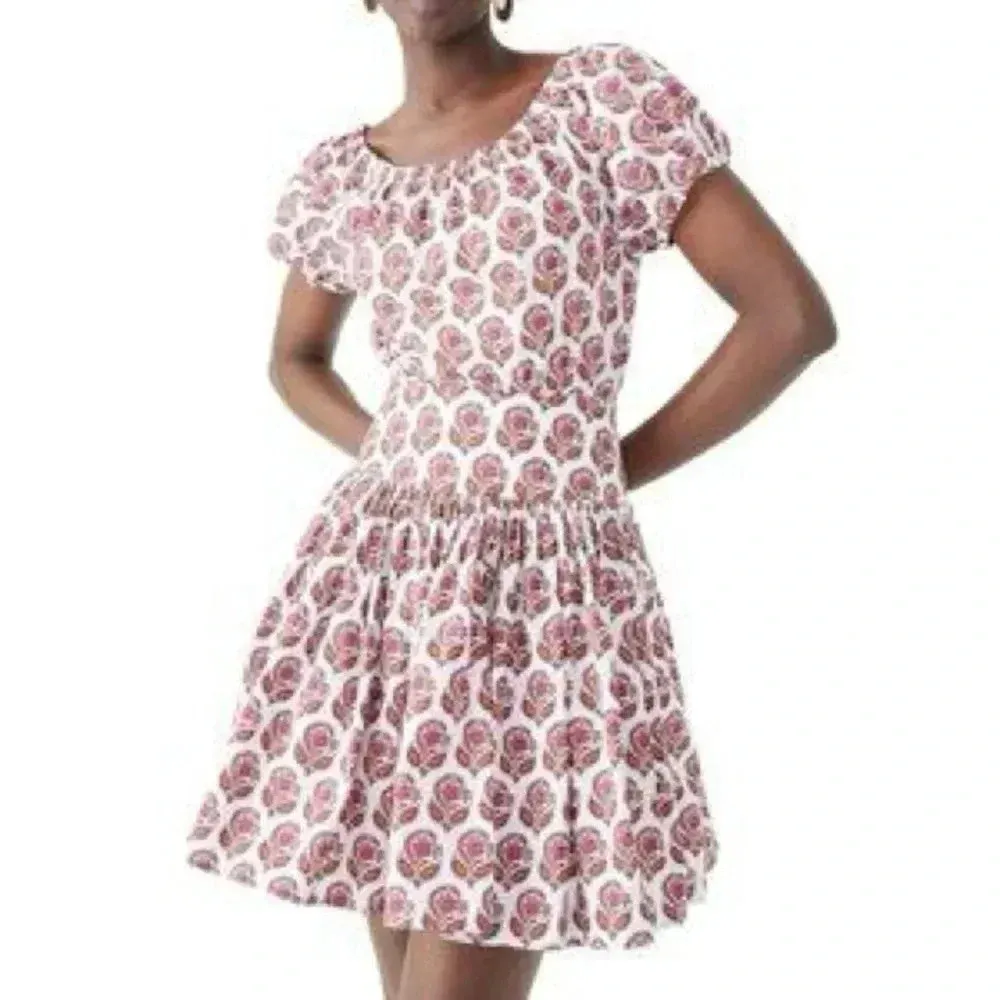 J. Crew block print dress Drop Waist Cotton Poplin Mini boat neck off shoulder 8 - Image 7